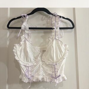White and Lavender Eyelet Lace Bralette